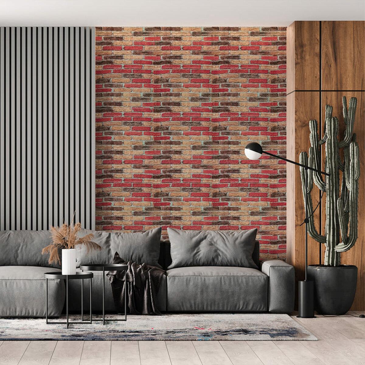 Самоклеящаяся 3D панель Екатеринославский кирпич в интерьере 700x770 мм