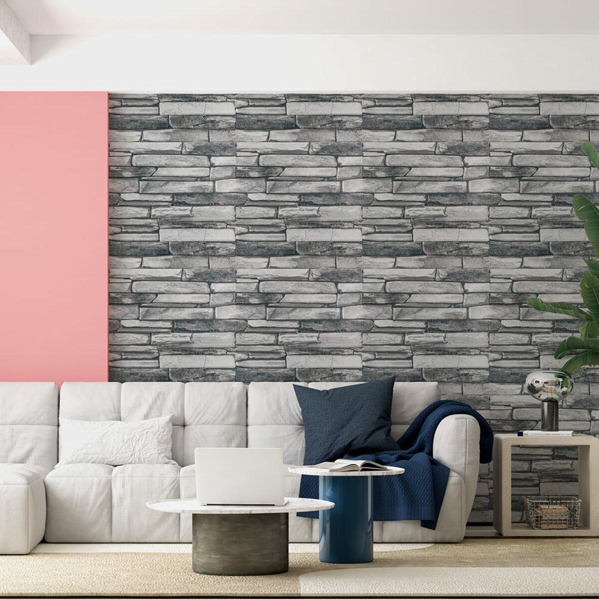 Самоклеящаяся 3D панель серый сланец в интерьере 680x680 — декоративные панели под камень