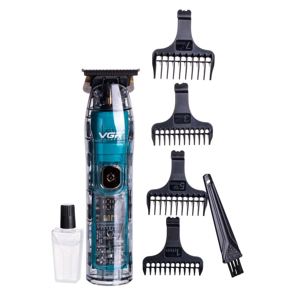 аккумуляторный триммер для стрижки волос с LED-дисплеем и насадками, зелёный