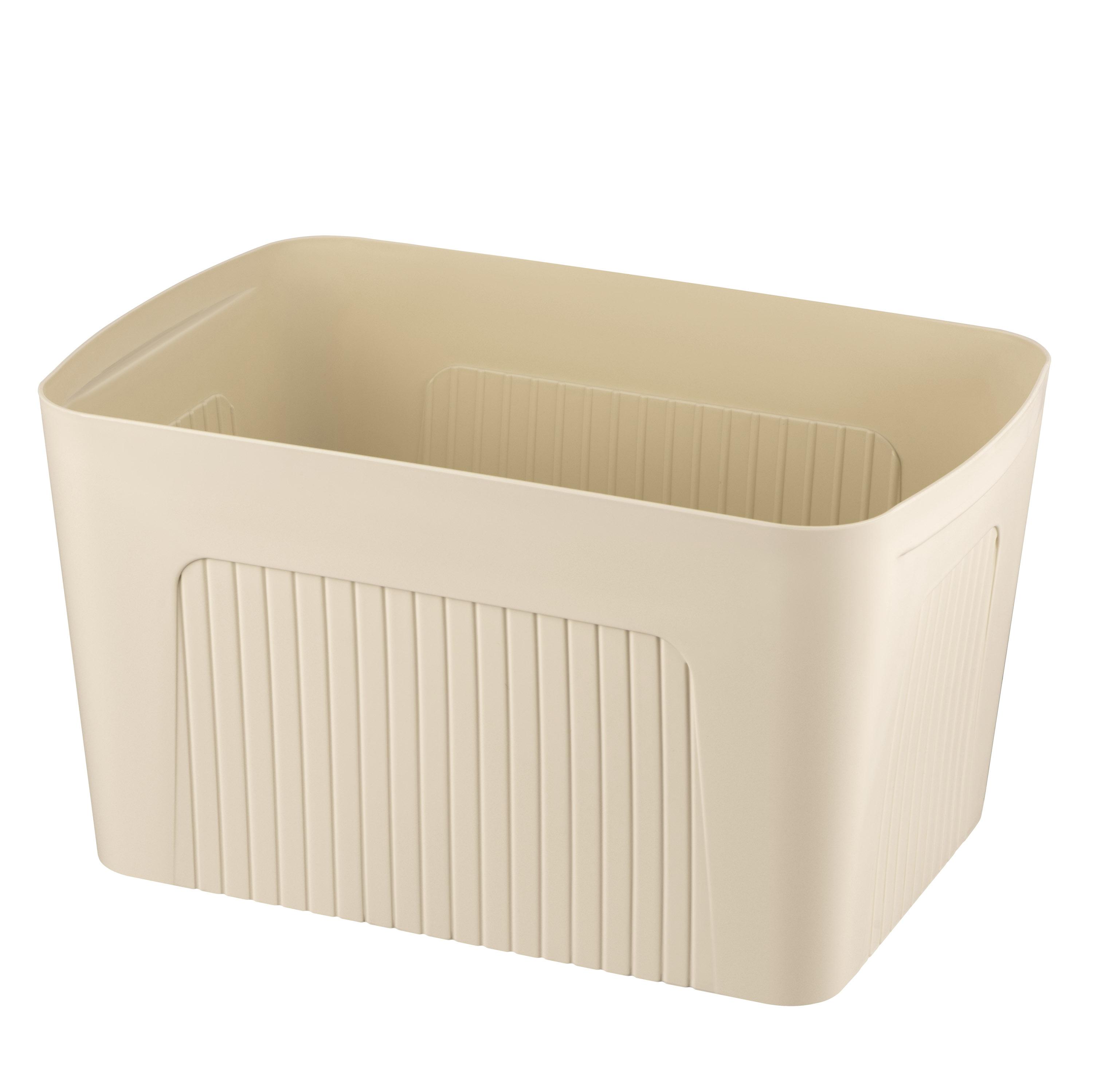 Ящик с крышкой для хранения объемом 23 литра из пластика PP бежевого цвета