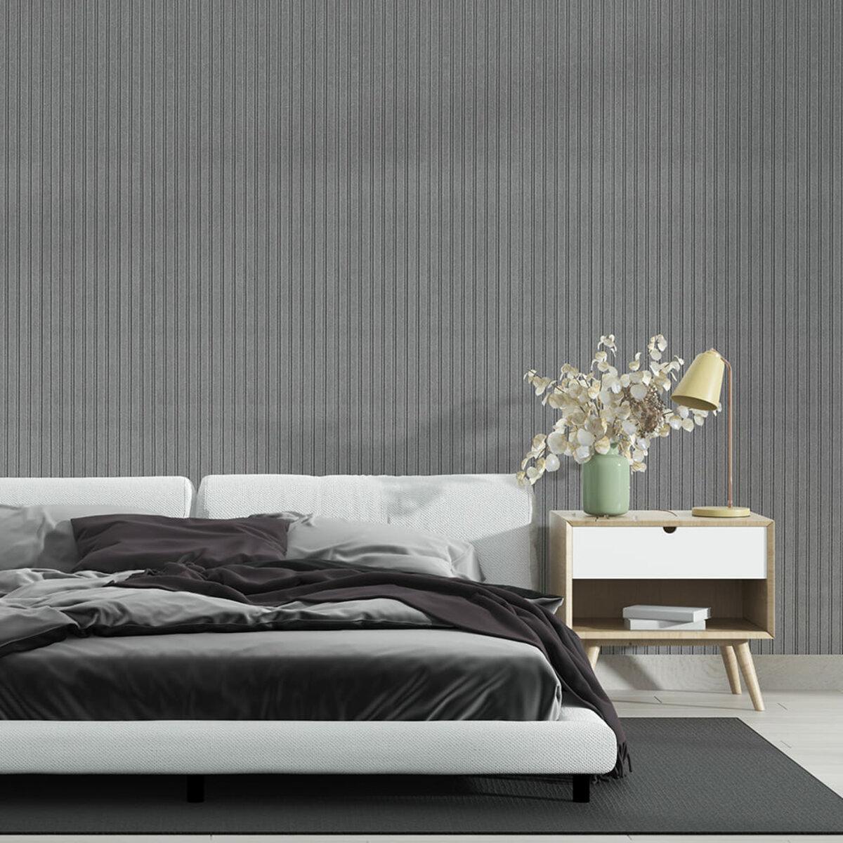 самоклеящиеся 3D панели для стен серебро в интерьере — панель-рейка 2900x350x6 мм