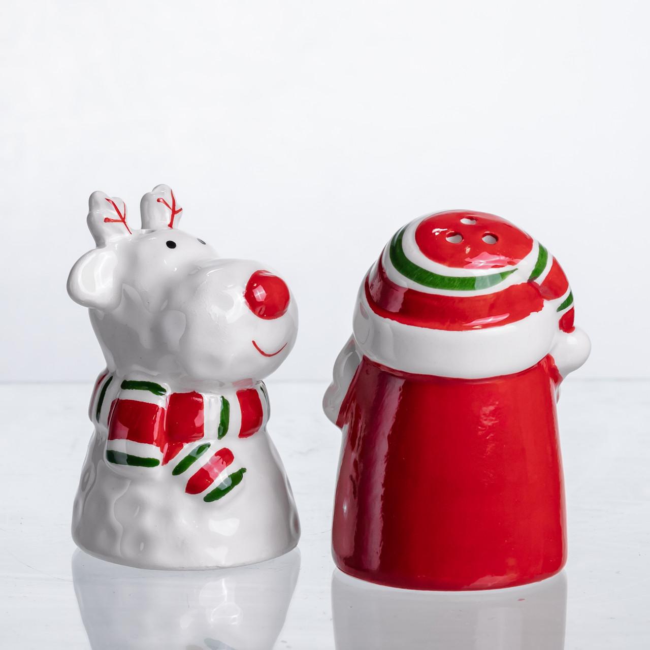 Фарфоровий набір для спецій новорічний з оленем і Сантою, вигляд ззаду