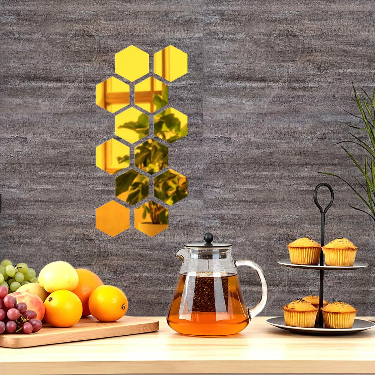 золотые зеркальные наклейки для интерьера — самоклеящиеся акриловые элементы 80x70 мм на кухне