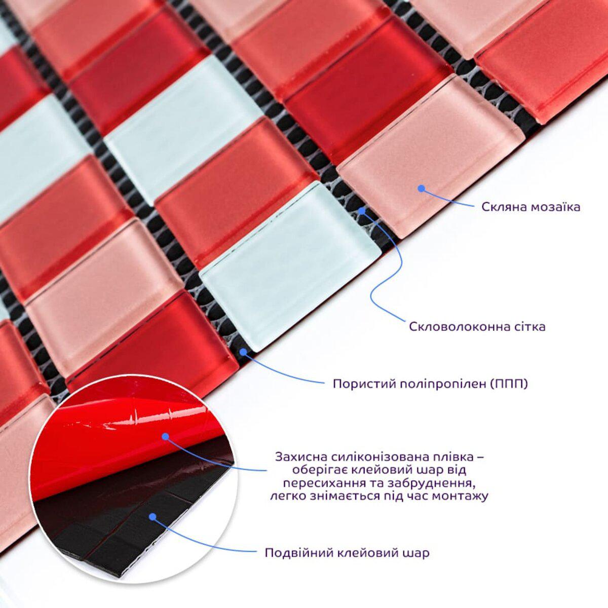 Крупный план самоклеящейся мозаики — структура сетки, двойной клеевой слой, самоклеящаяся мозаика 298х298