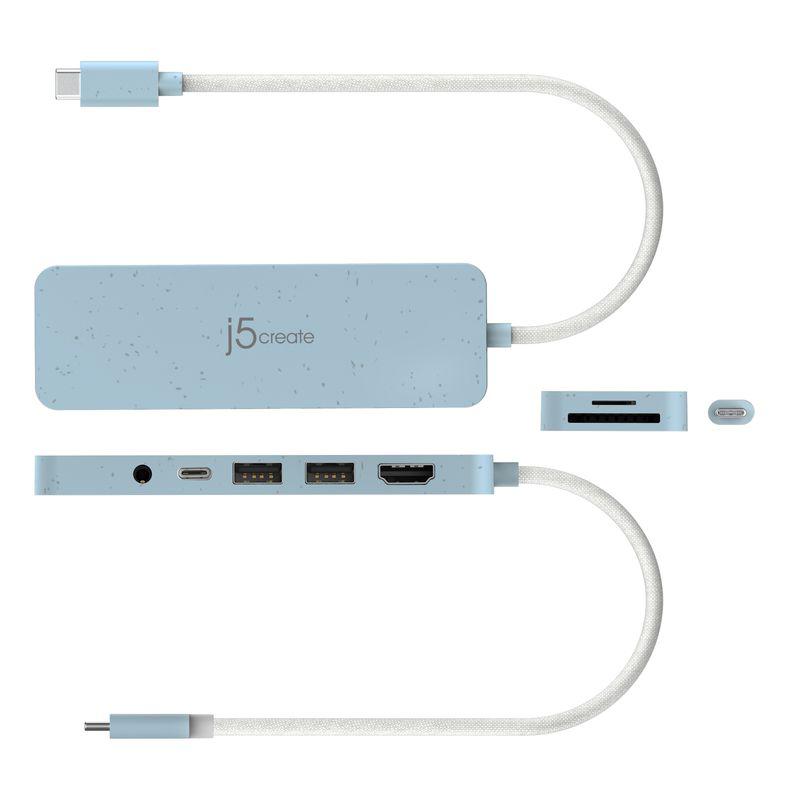 Багатопортовий адаптер J5create USB-C 6-в-1 з портами HDMI 4K, USB 3.2, SD і microSD