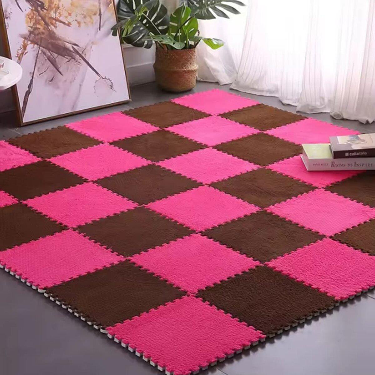 мягкие пазлы для детской — плюшевые плитки 30x30 розовые в интерьере