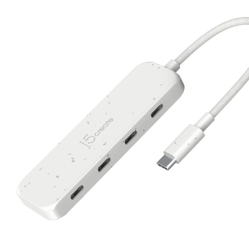 Компактний білий USB-C концентратор j5create з чотирма портами USB-C 3.2