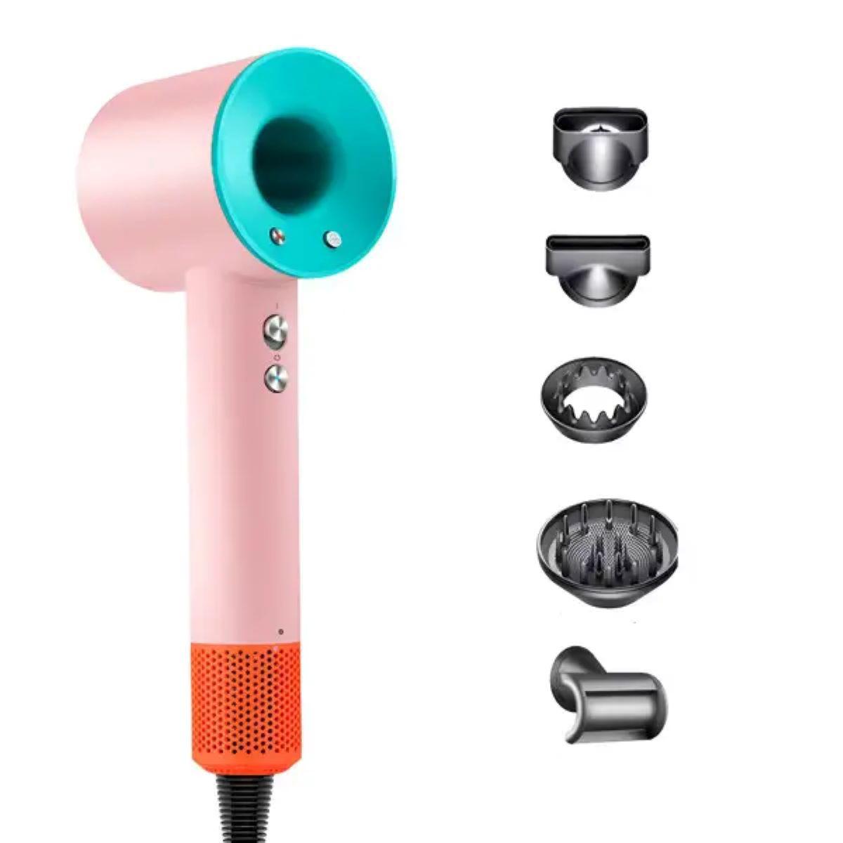 фен стайлер для волос 5 в 1 с насадками — розовый корпус, ионизация, 1600 Вт