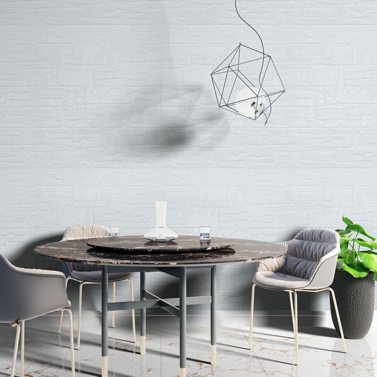 Декоративная 3D панель белый рваный кирпич в интерьере — панель для стен 700x770