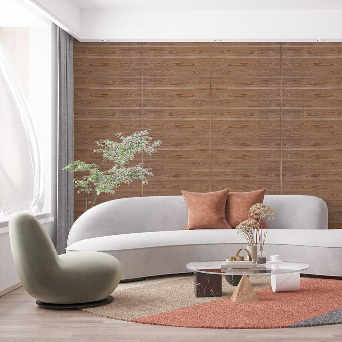 3D панель под светлый дуб в интерьере гостиной, рулон 2800x700x3 мм — панели под дуб для стен