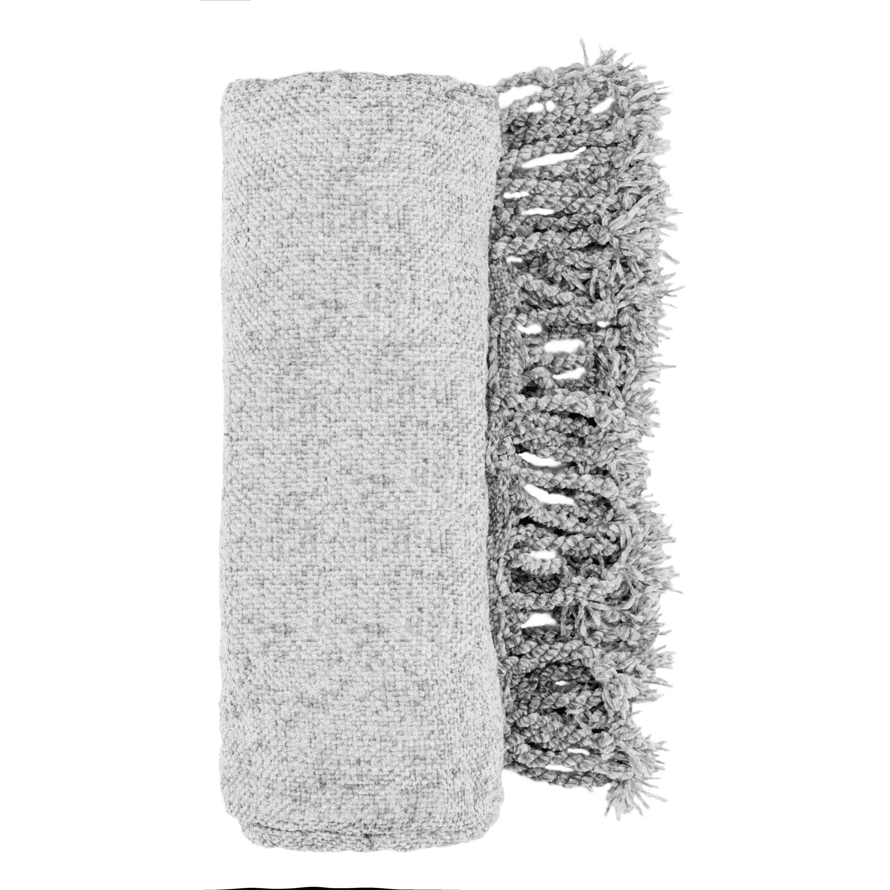 Плед Ardesto Chenille 140х190 см светло-серого цвета с бахромой, мягкий и приятный на ощупь