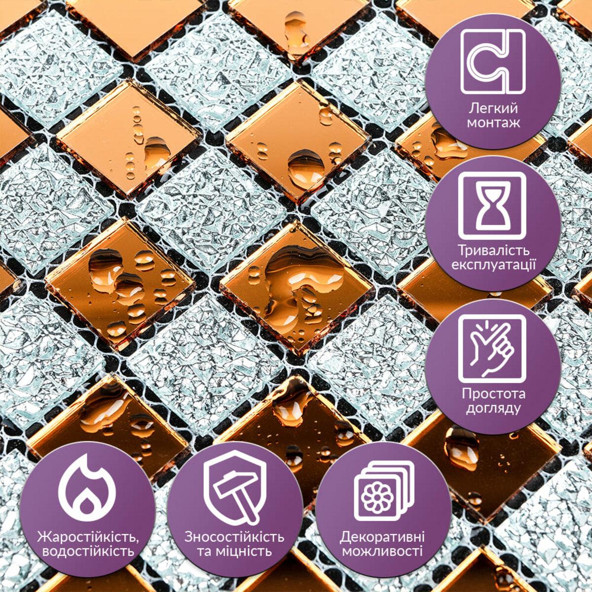 Крупный план стеклянной мозаики с каплями воды — мозаика из декоративного стекла с 3D эффектом, стойкая к влаге