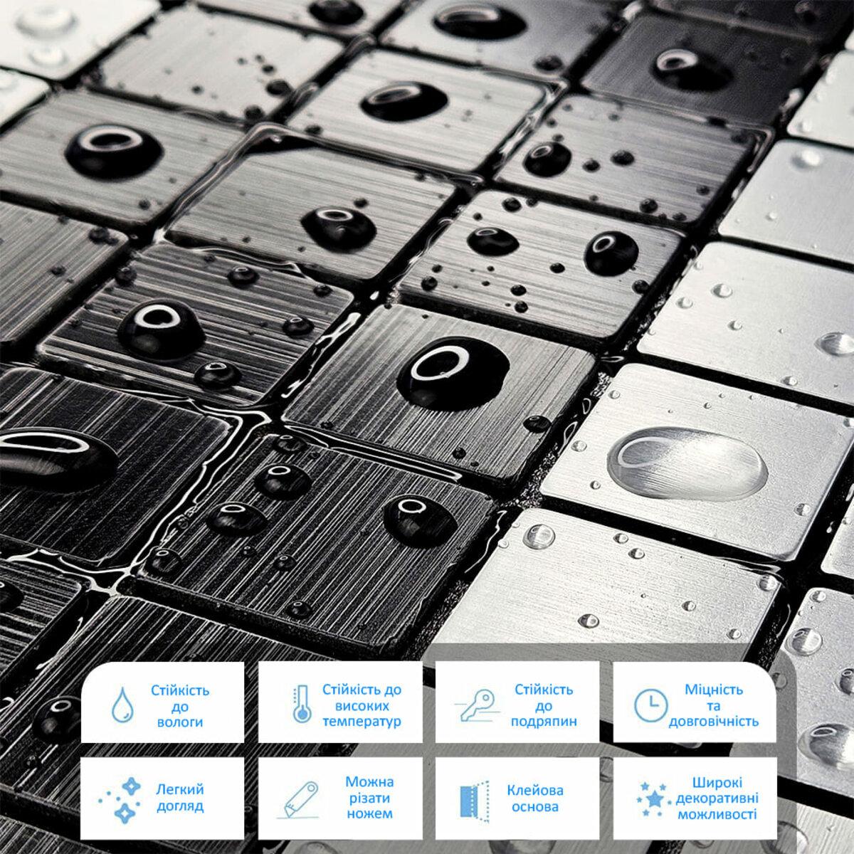Крупный план водостойкой алюминиевой плитки, капли воды на поверхности, влагостойкая алюминиевая плитка