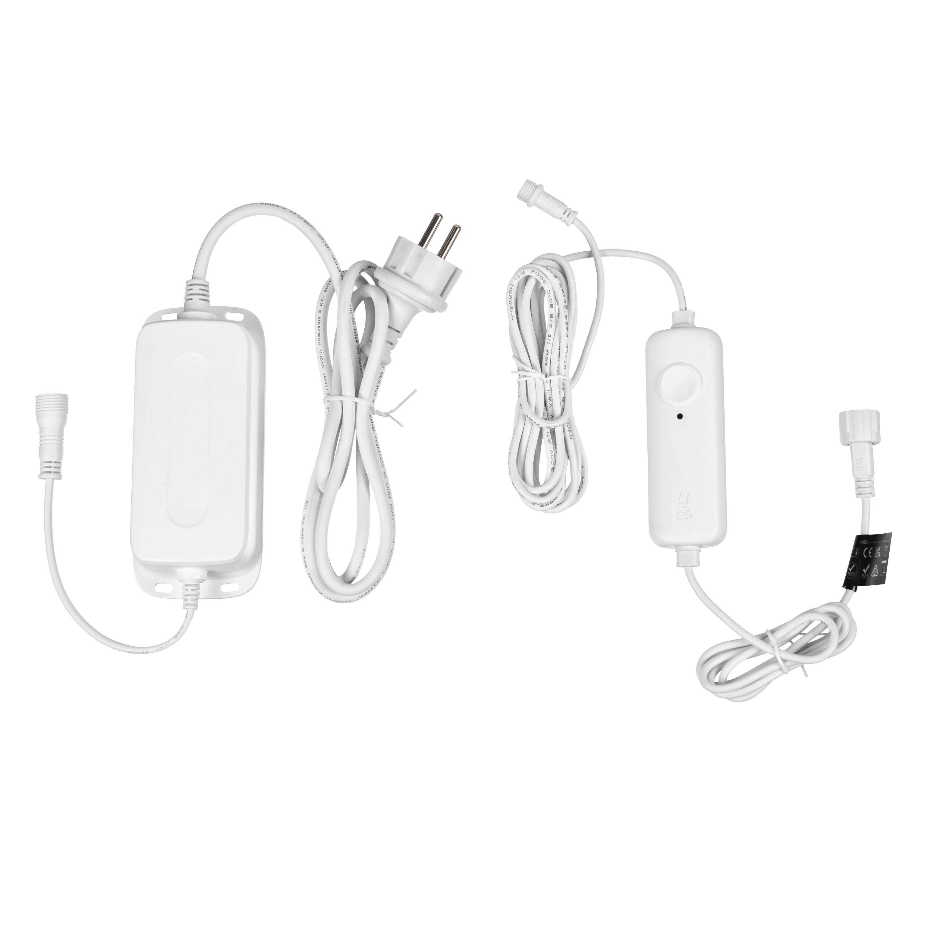 крупный план модулей RGB 72 LED на белом кабеле, светодиодная гирлянда на белом кабеле 30 м