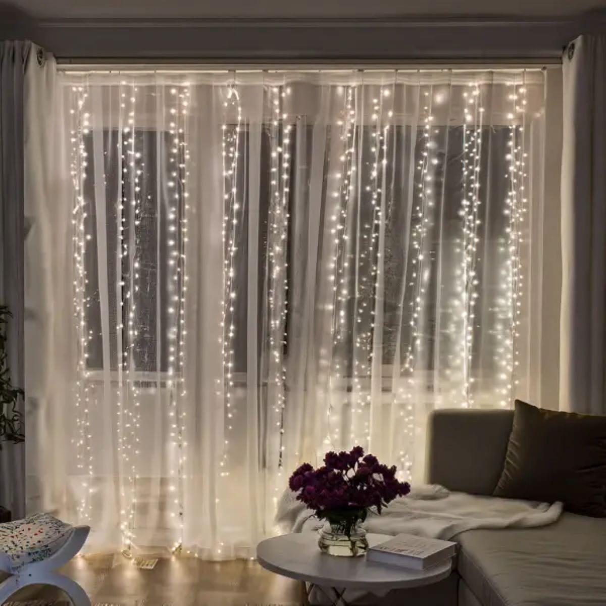 занавеска светодиодная 3х3 м тёплый белый гирлянда штора 600 LED