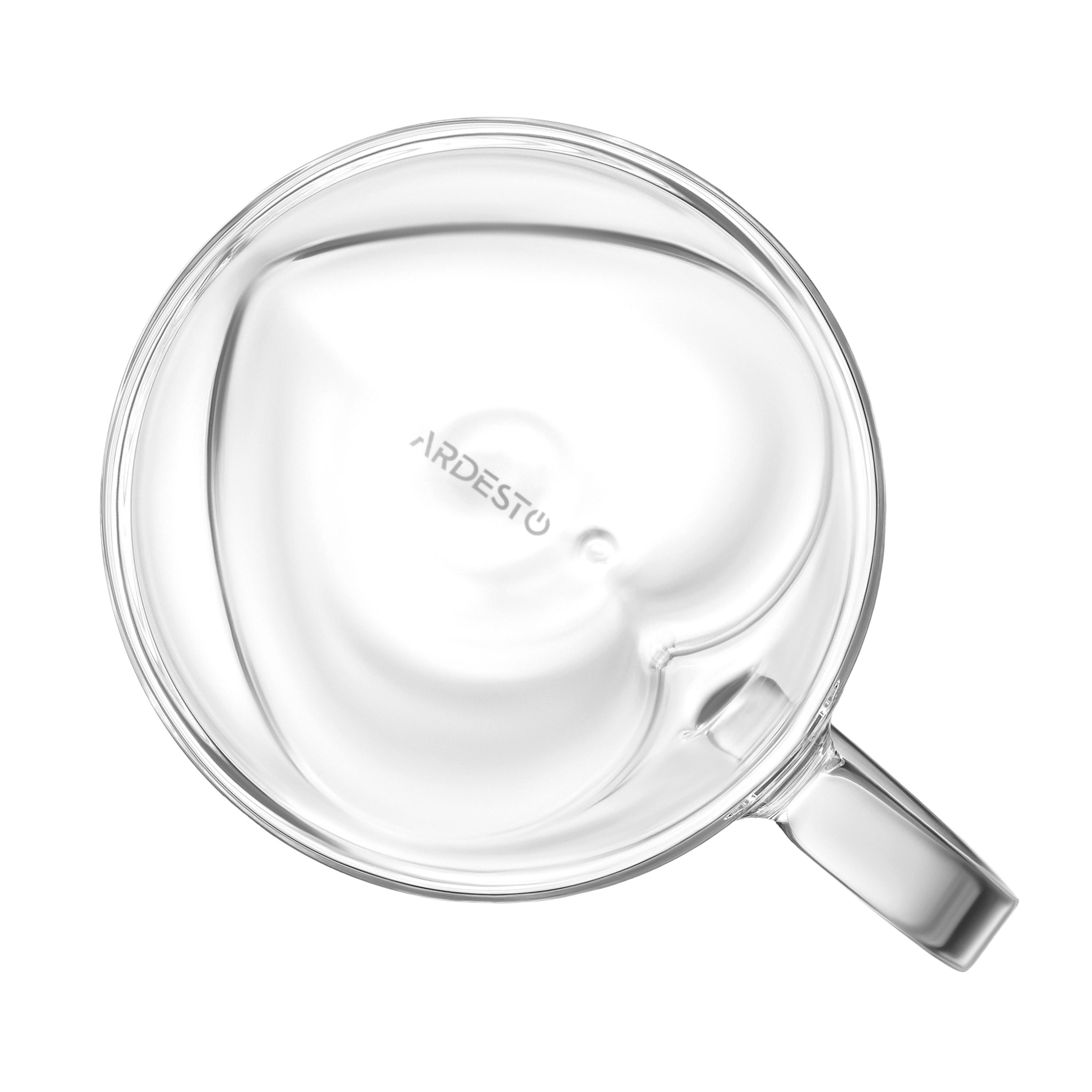 Вид сверху термостойкой боросиликатной чашки с логотипом Ardesto, двойные стеклянные чашки