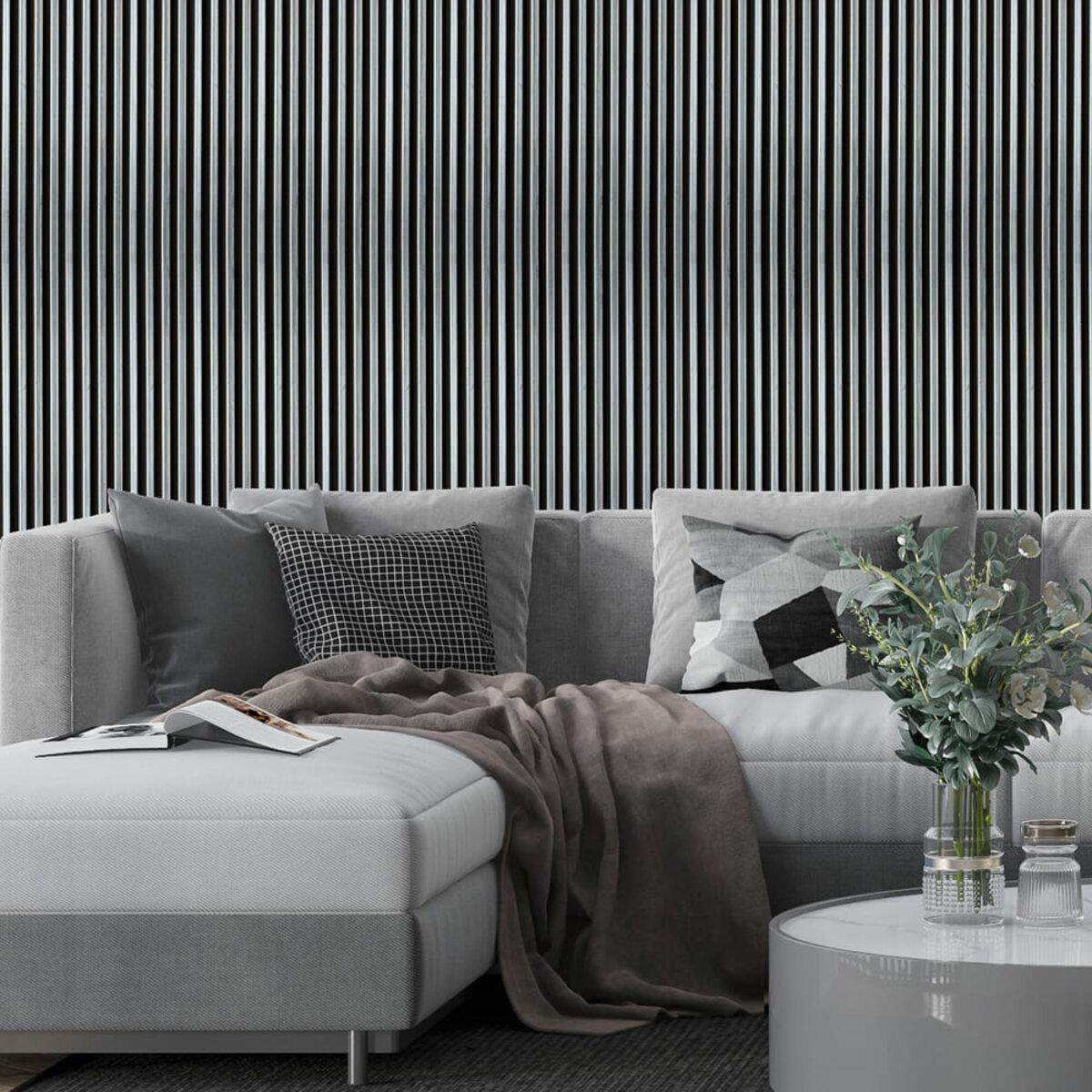 Декоративная рейка в интерьере: черно-серебристая рейка для стен 2900х120х12 мм