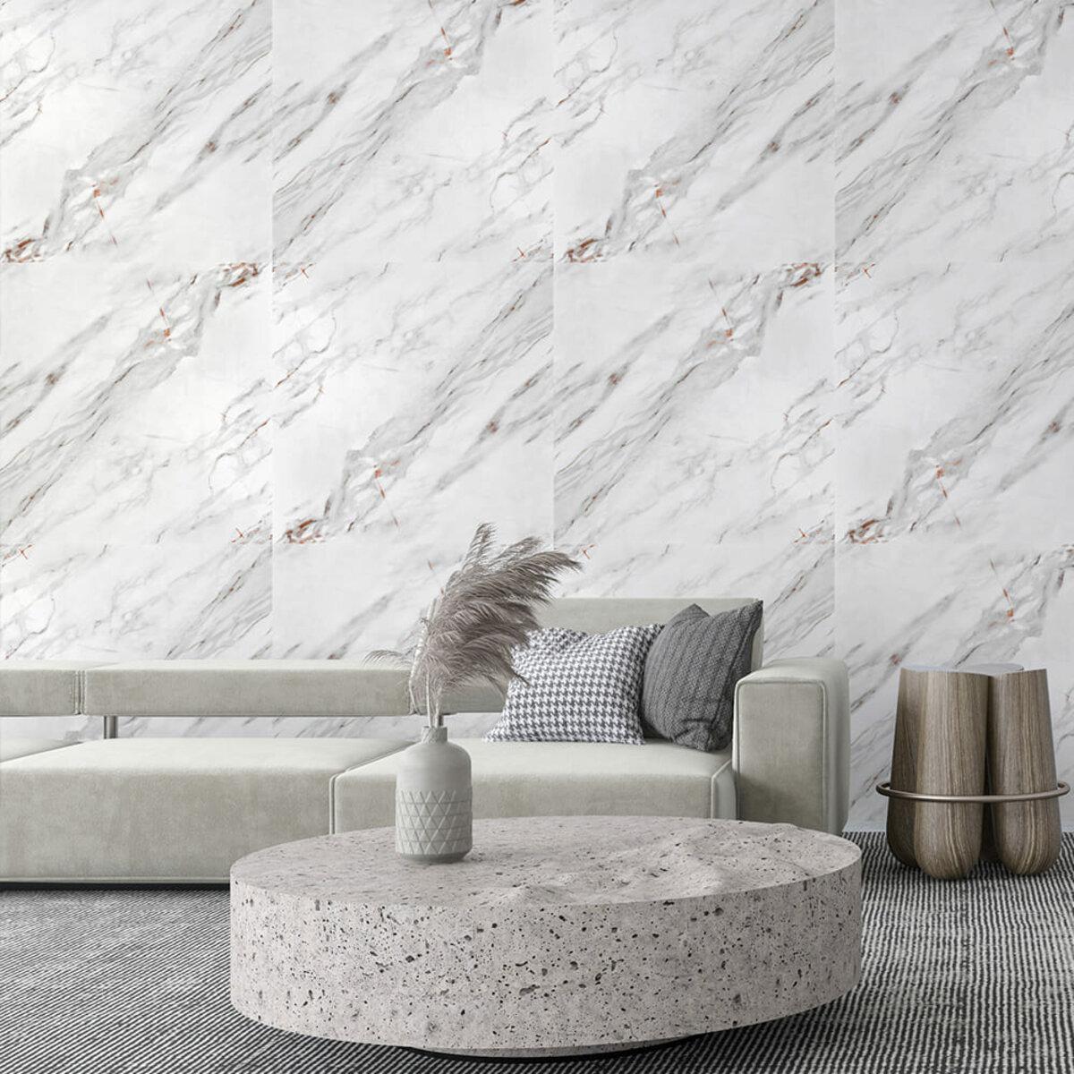 Интерьер с самоклеящейся стеновой плиткой PET 600x300 имитация мрамора