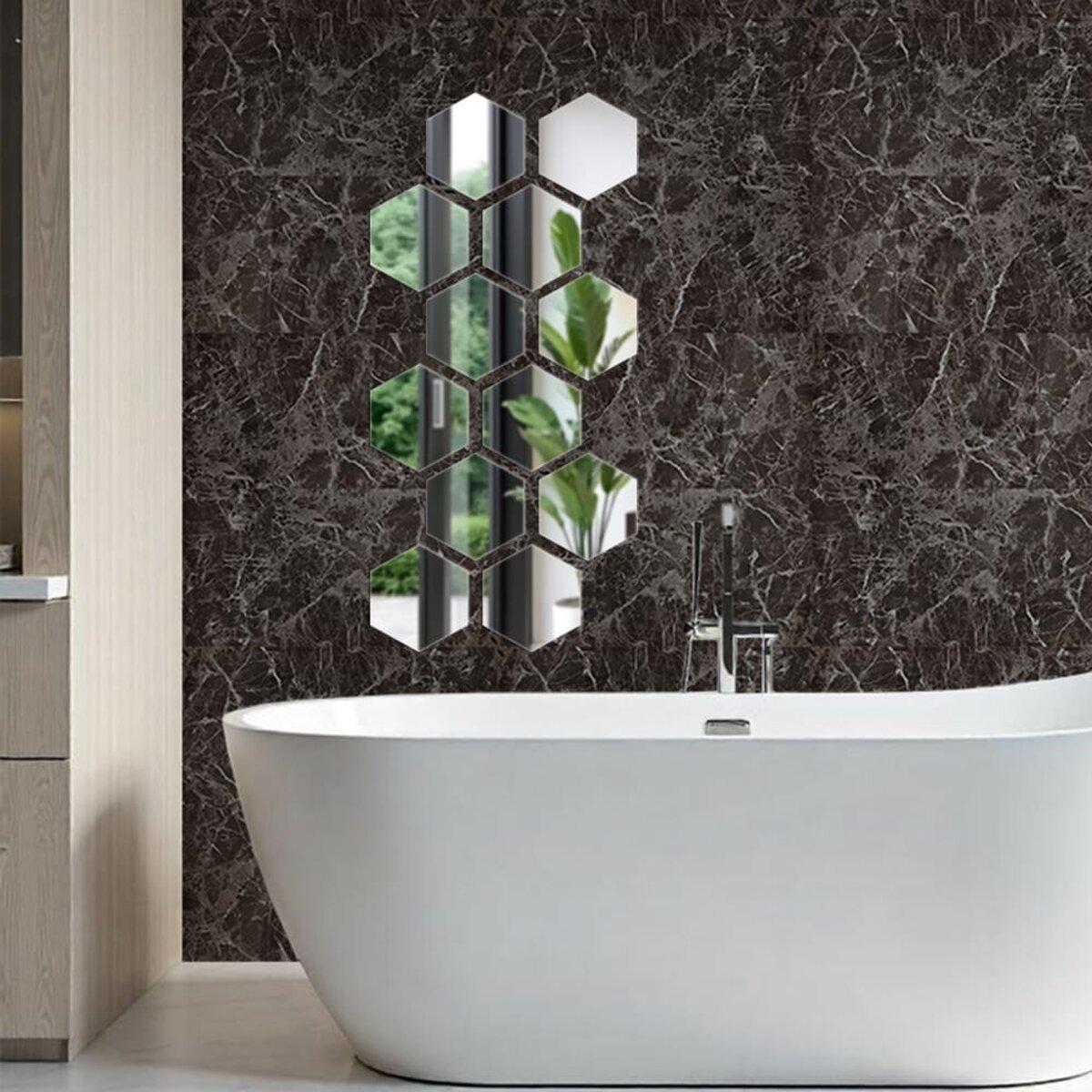 шестиугольные зеркальные панели из акрила самоклеящиеся — декоративный декор над ванной