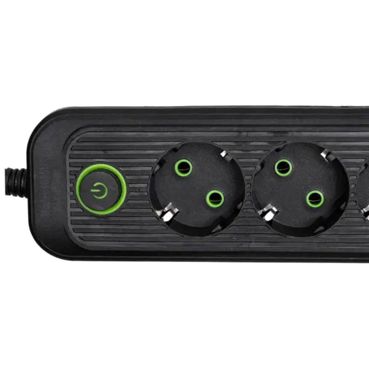 Чорний мережевий фільтр-подовжувач на 5 розеток із USB-A, USB-C та кабелем 5 м