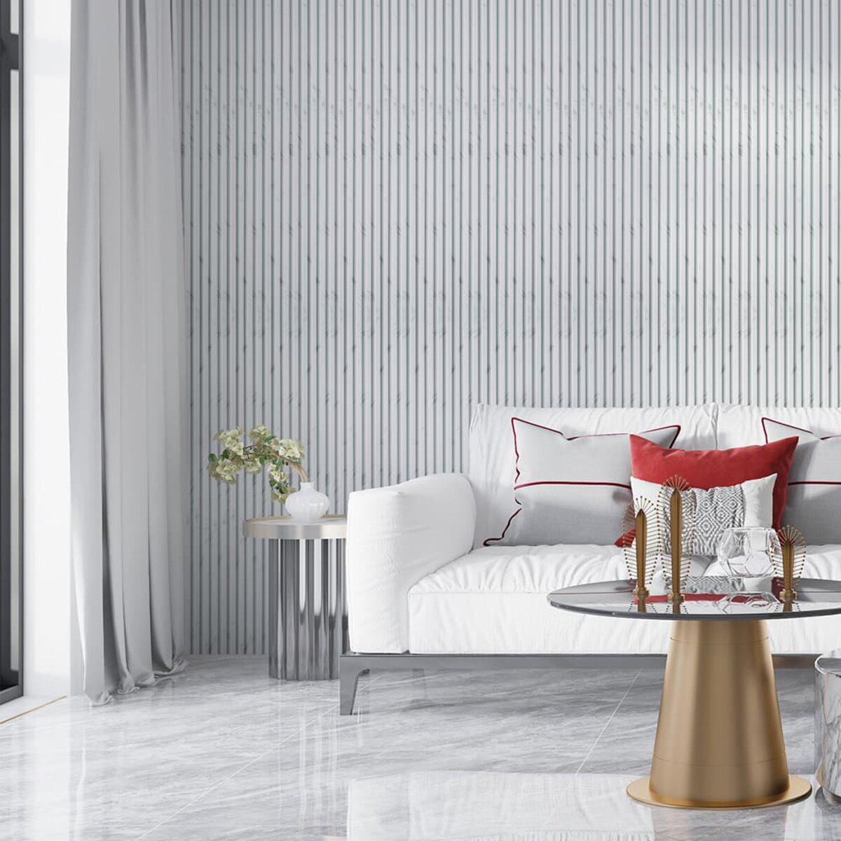 Декоративная рейка Белый мрамор в интерьере 2900х120 мм — реечная отделка стен под мрамор