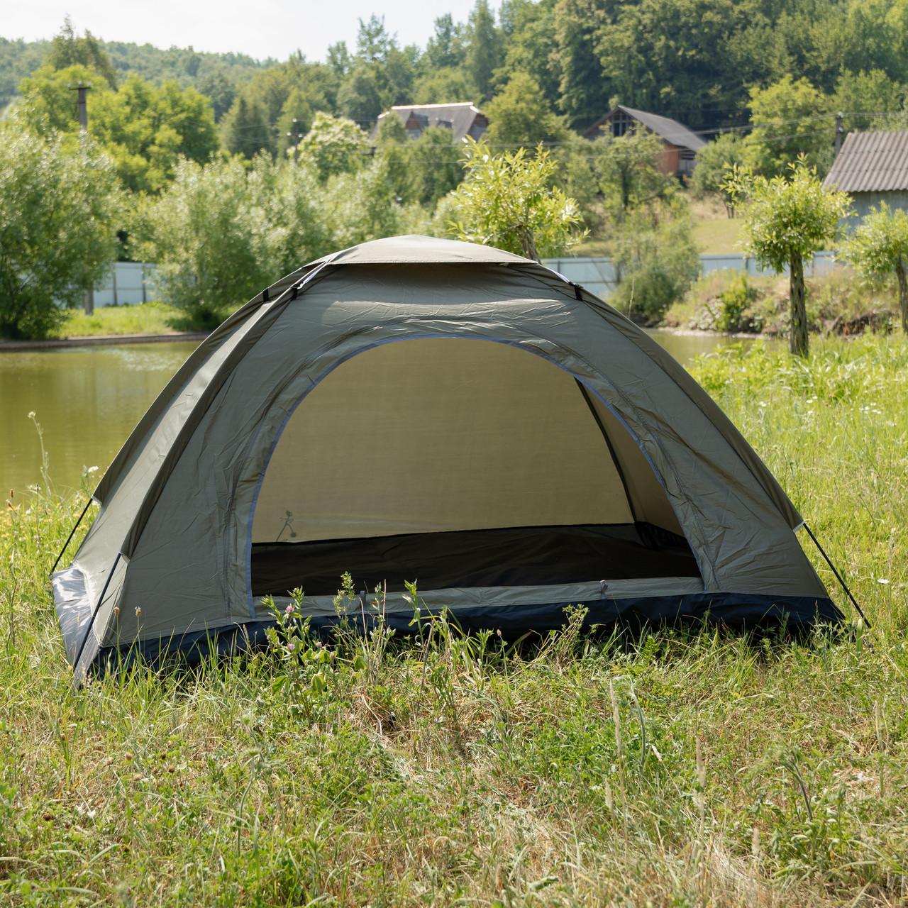 Двухместная туристическая палатка хаки с купольной формой и усиленным дном из Oxford
