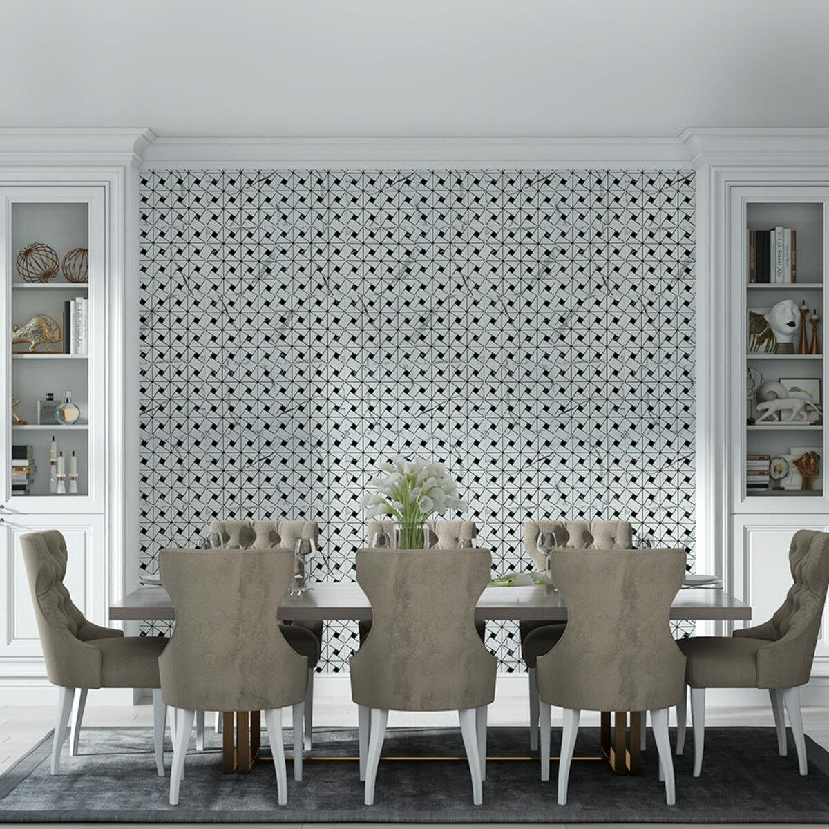 самоклеящаяся мозаика из PET 300x300 мм в интерьере, декоративная панель