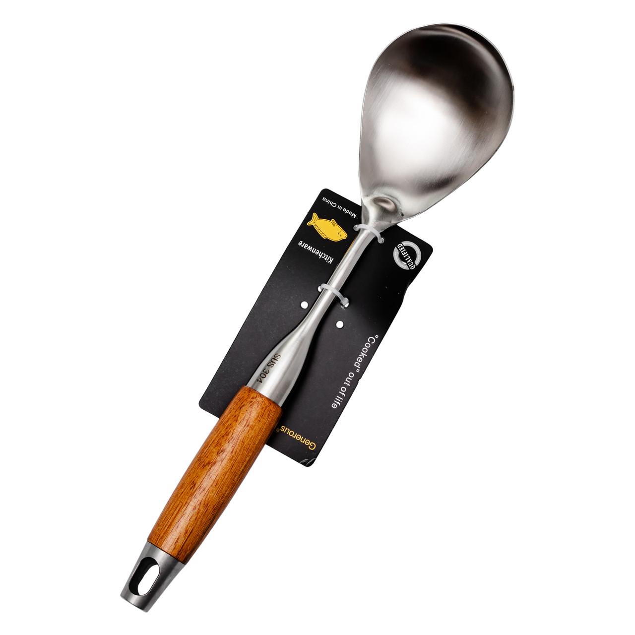 длинная ложка для жарки и подачи 32.5 см деревянная ручка