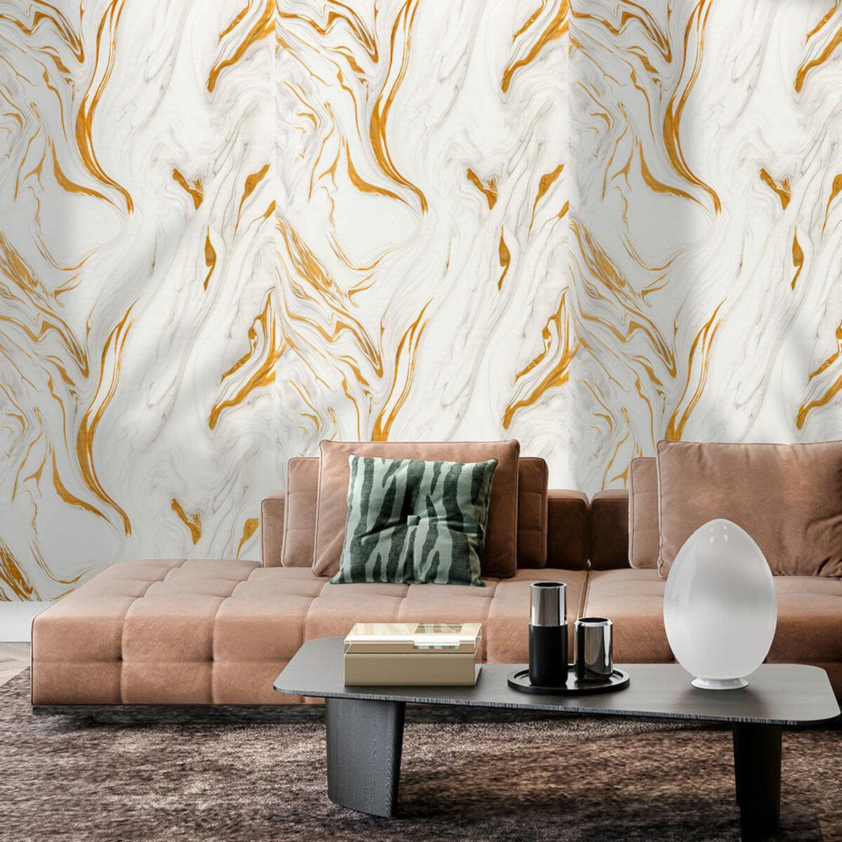 Самоклеюча PET-плитка в інтер'єрі вітальні на стіні