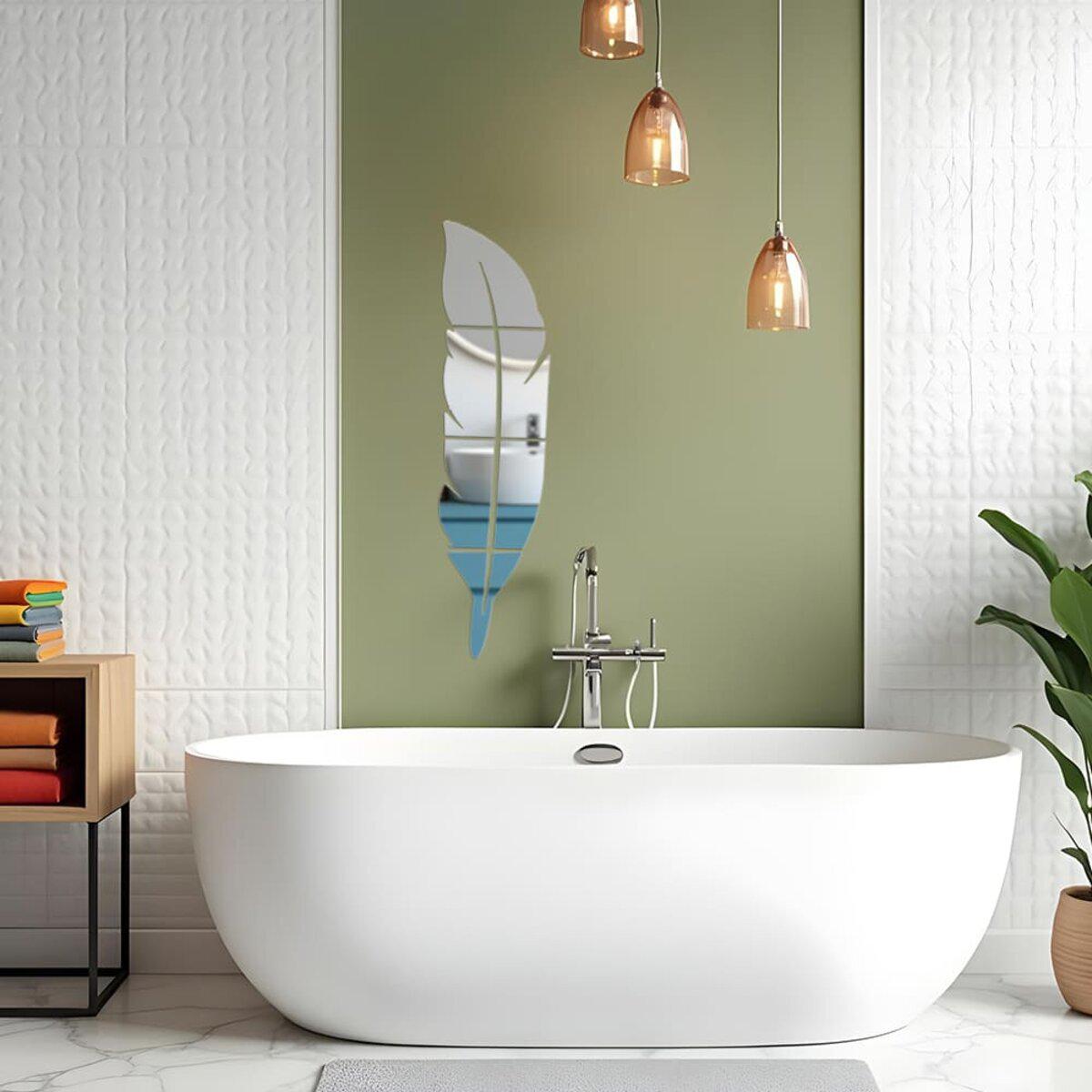 акриловая зеркальная наклейка перо на стену в ванной комнате зеркальный декор