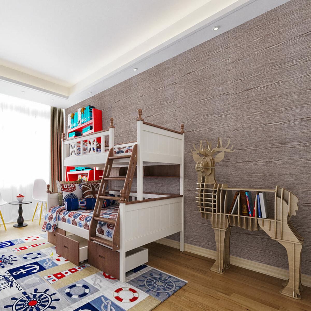 3D панель Мокко дерево 700x700 мм в интерьере детской, самоклеящаяся панель под дерево