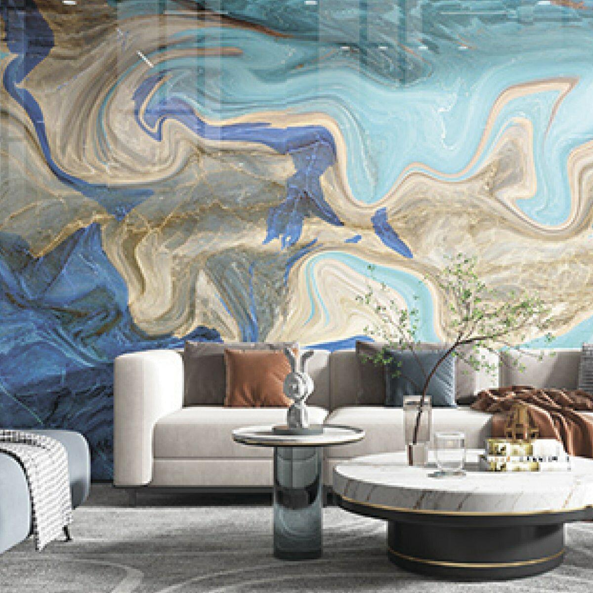 Самоклеящаяся виниловая плитка для стен лазурный рисунок в интерьере 3600x2800 мм