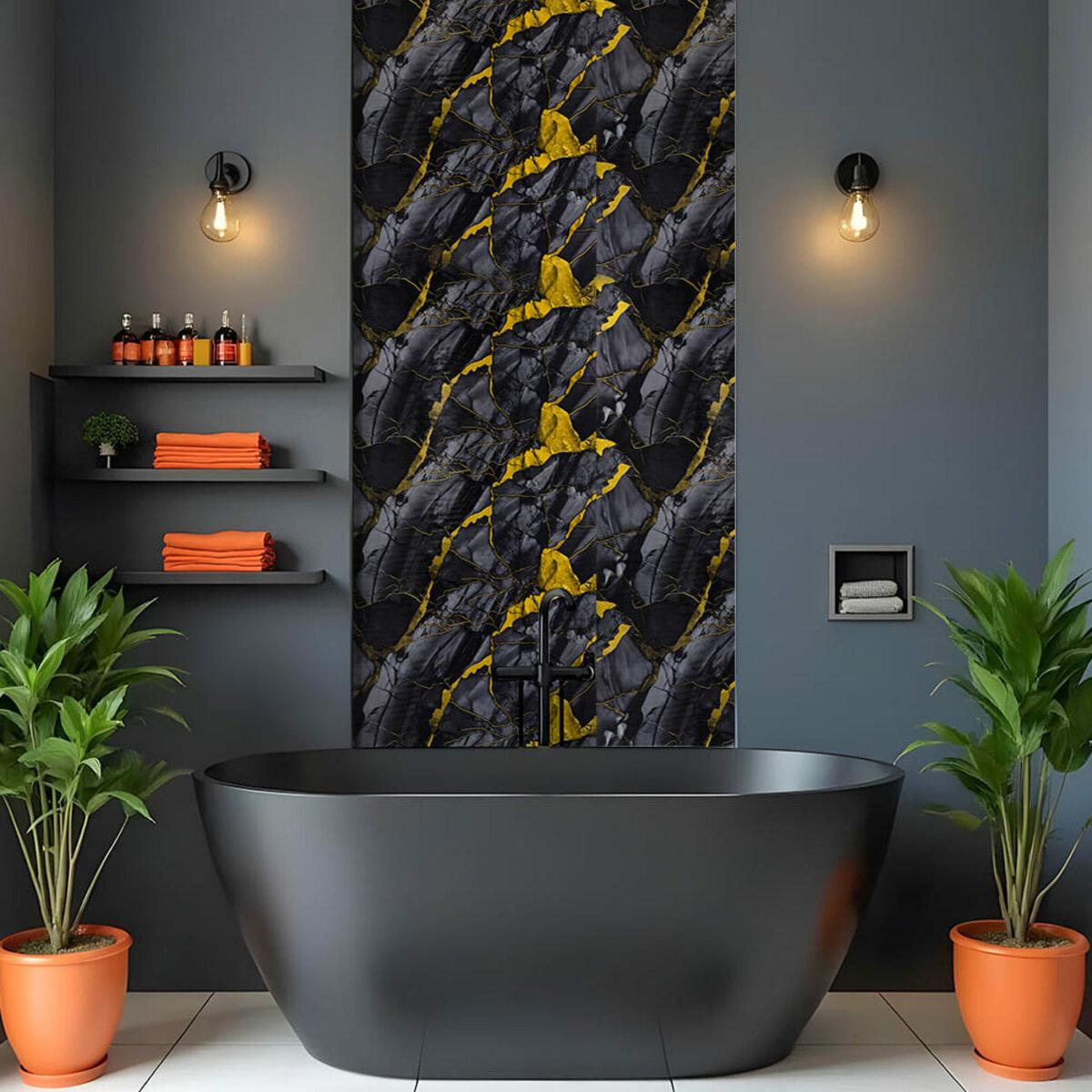 Самоклейна стінова плитка під камінь у ванній кімнаті в інтер'єрі