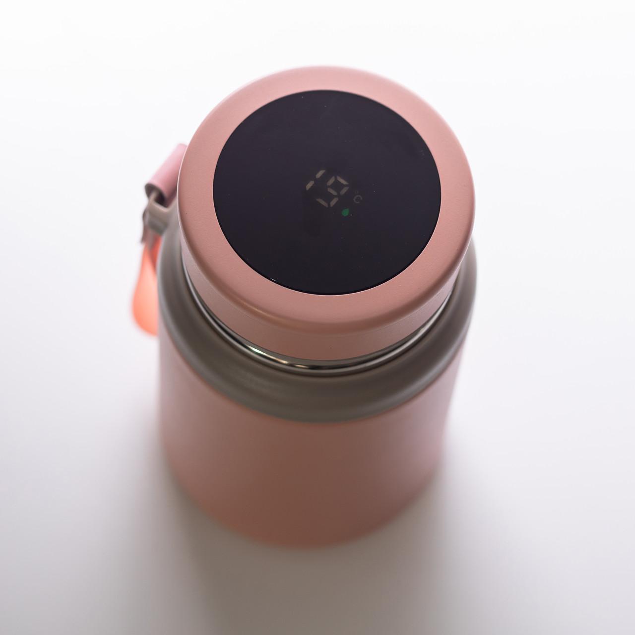 Термос 700 мл с датчиком температуры на крышке — розовый термос с дисплеем температуры