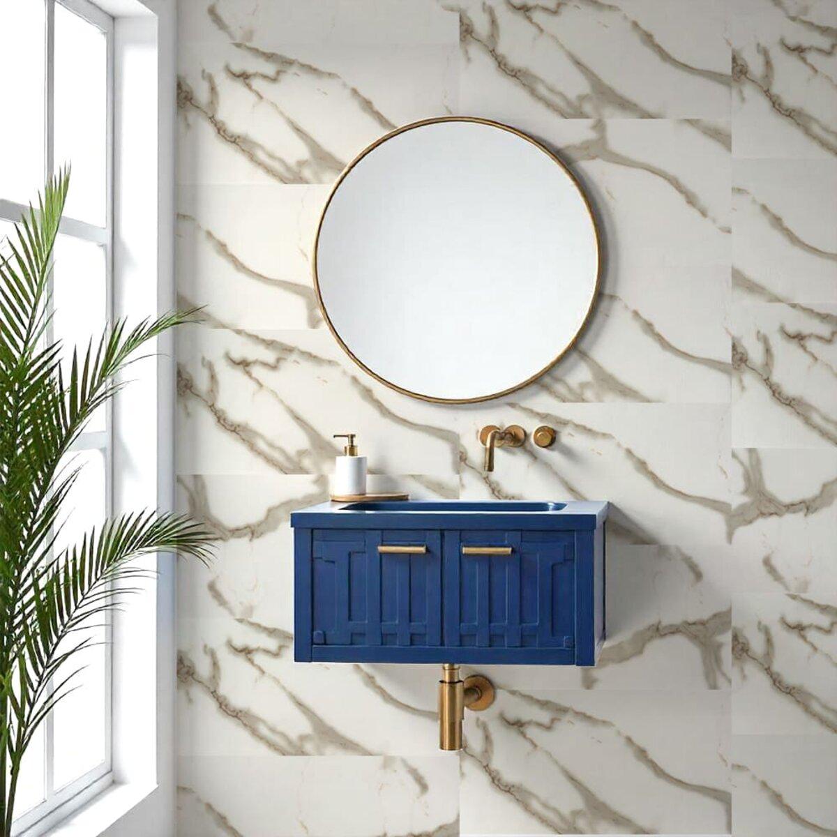 стеновая PET плитка 600х300 водостойкая имитация мрамора в ванной комнате