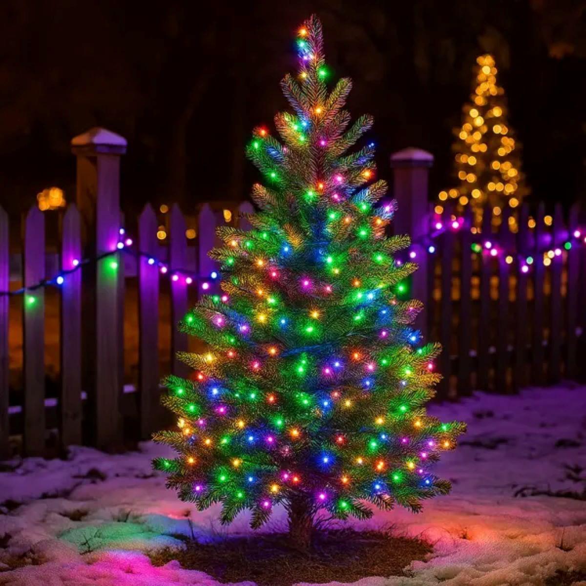 Уличная светодиодная гирлянда 30 м на ёлке мультиколор, равномерное освещение, 300 LED