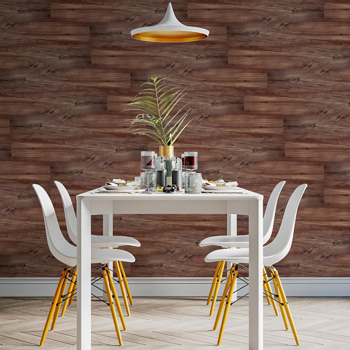 Виниловая плитка на клеевой основе Каштан в интерьере — матовая ПВХ панель 152x914 мм