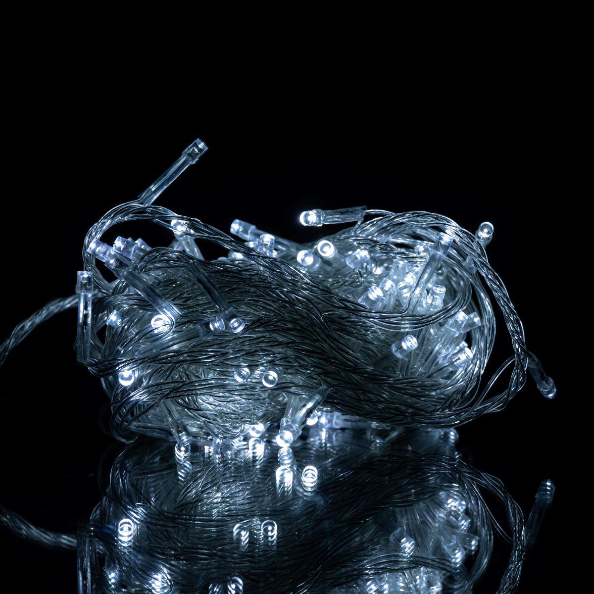 крупный план светодиодной нити 120 LED белое свечение, нитка гирлянда 10 м