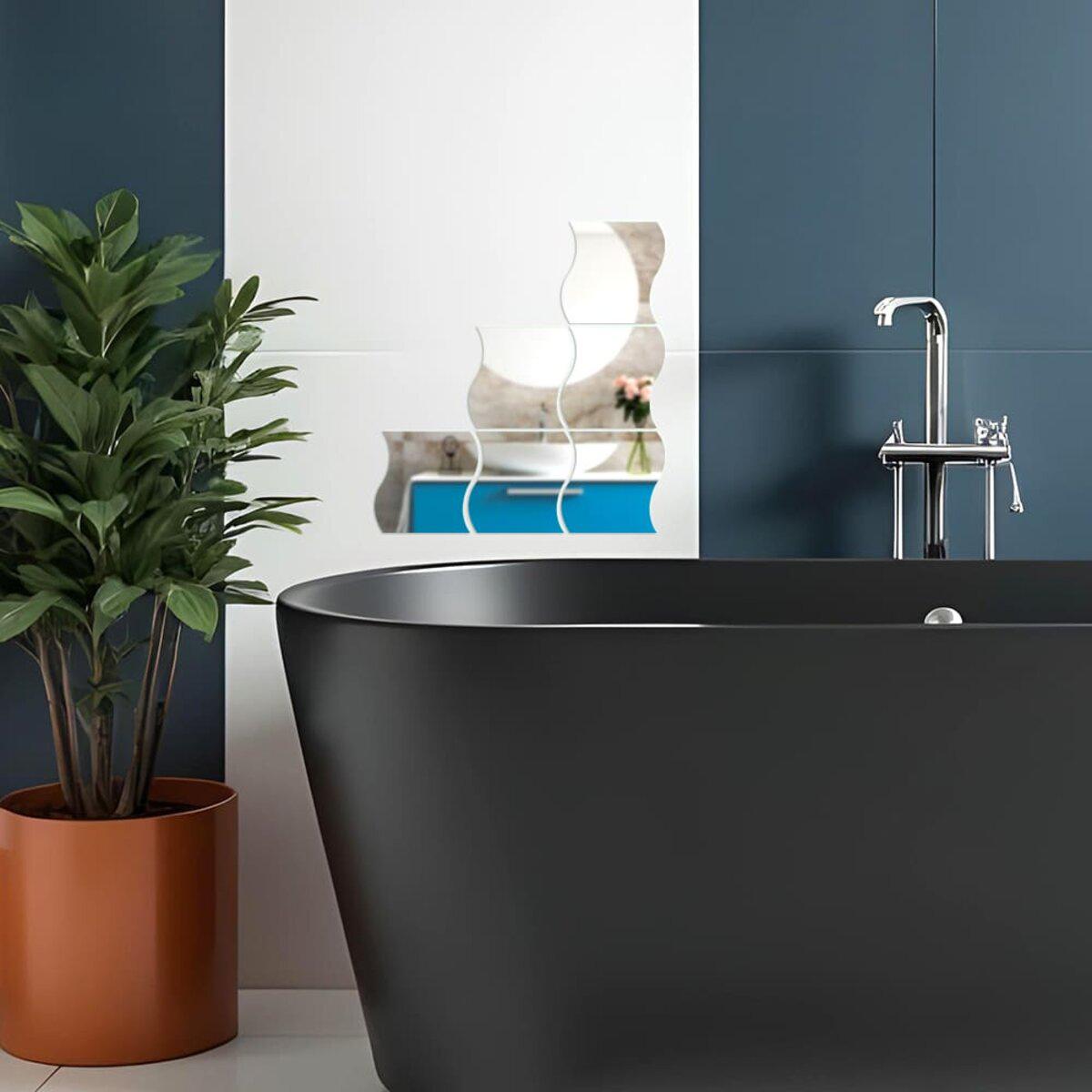 Декоративные зеркальные панели самоклеящиеся в ванной — зеркальные акриловые наклейки 120x80 мм