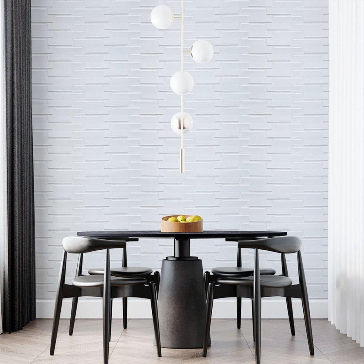 интерьер с самоклеящейся 3D панелью белая кладка, рулон 19,6 м