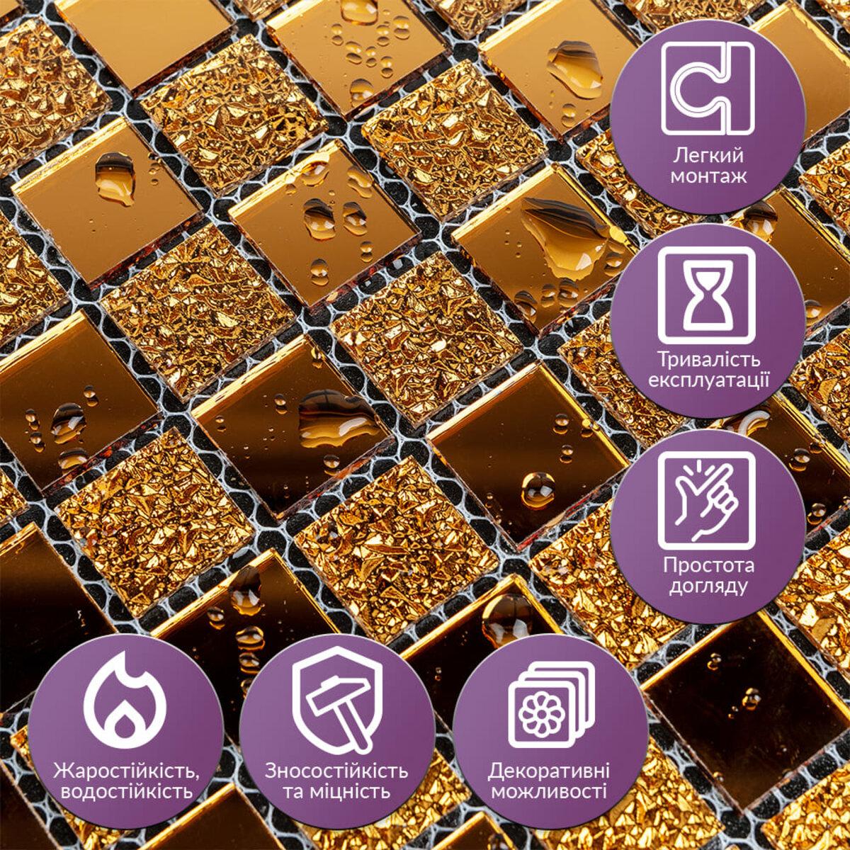 Крупный план стеклянной мозаики 298x298 мм с каплями — стойкая к влаге декоративная мозаика для стен