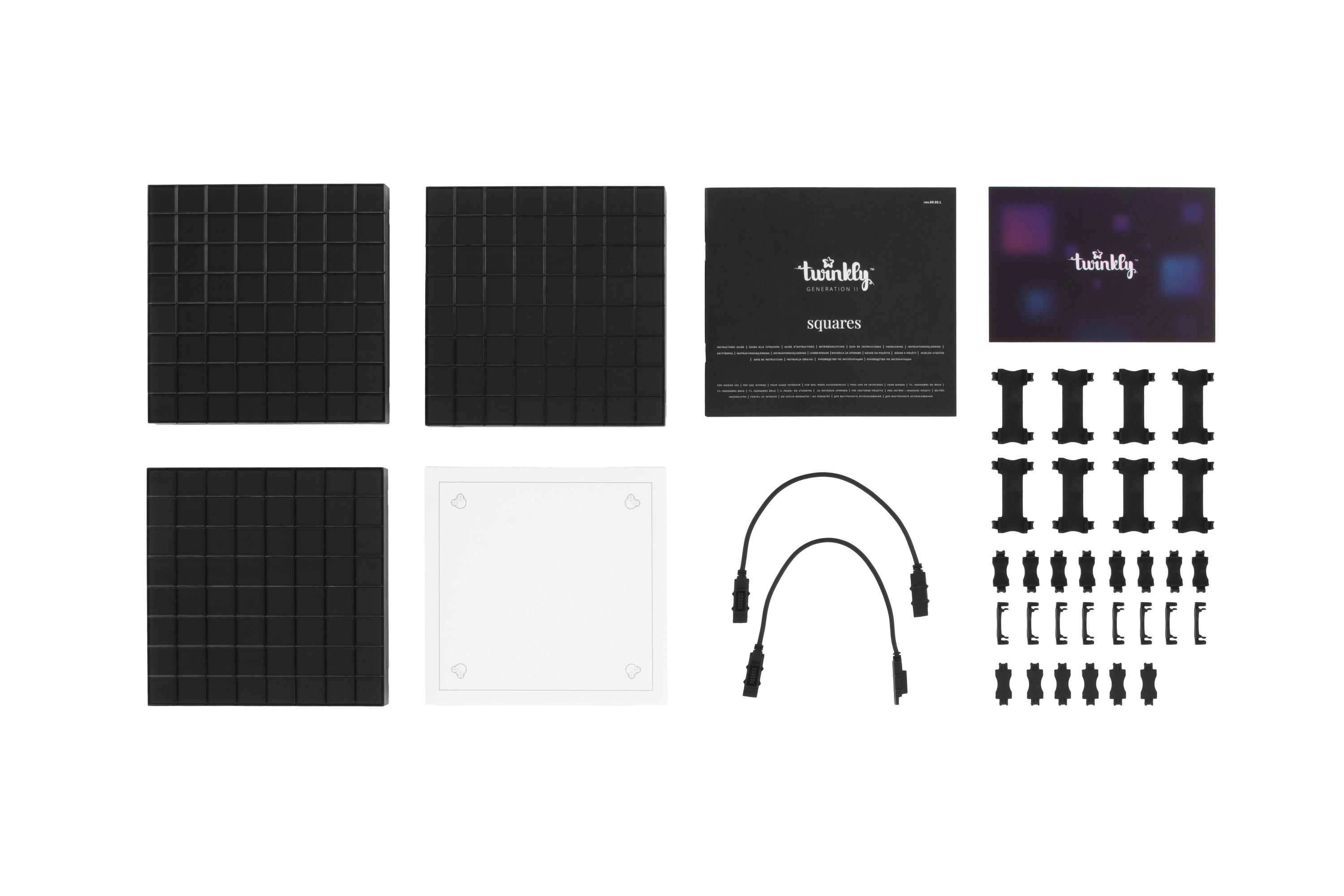 Комплектация Twinkly Squares расширение: 3 удлинительных квадрата и соединительные кабели, панели 16x16 см