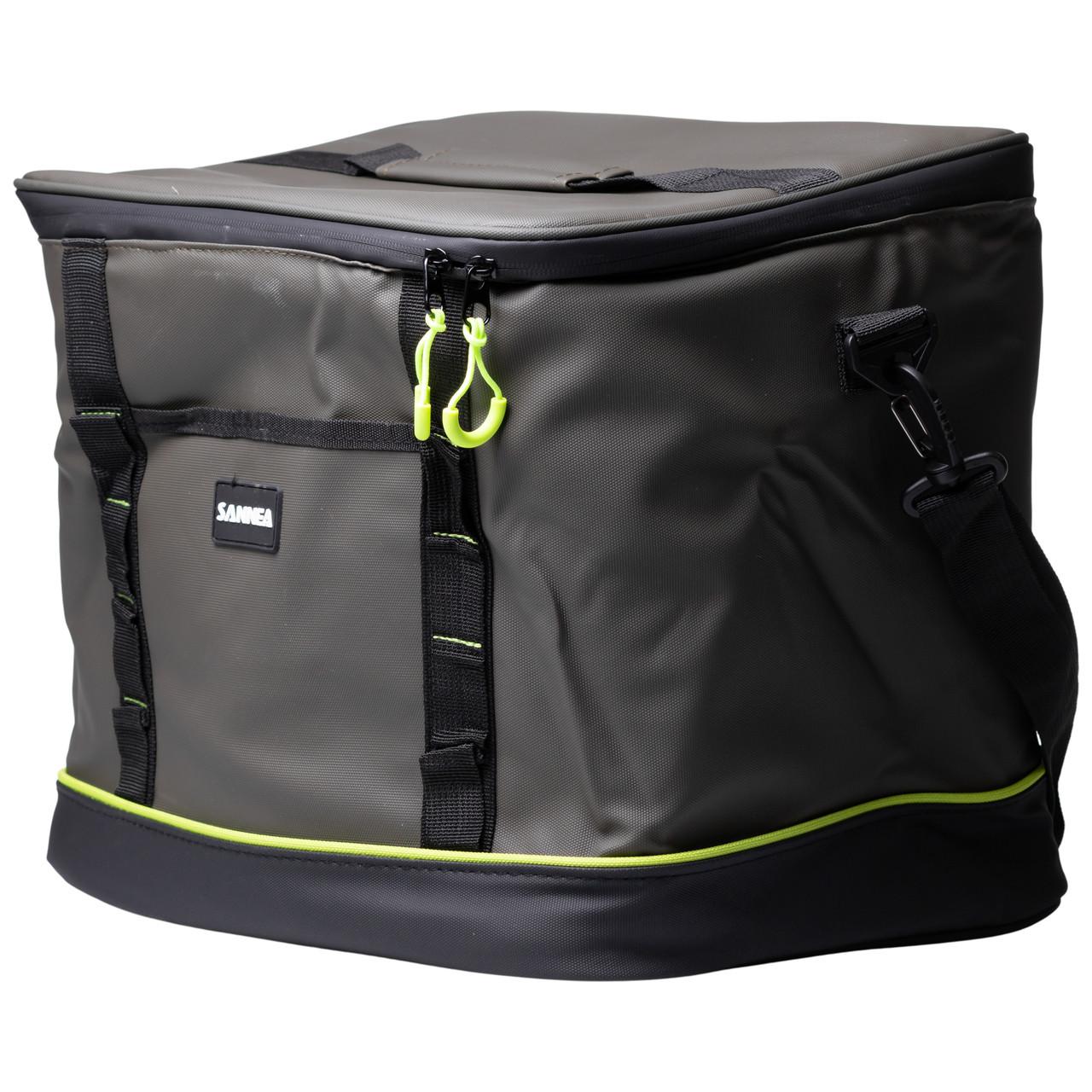 переносной холодильник для напитков и еды — внешний вид термосумки с карманом и ремнём