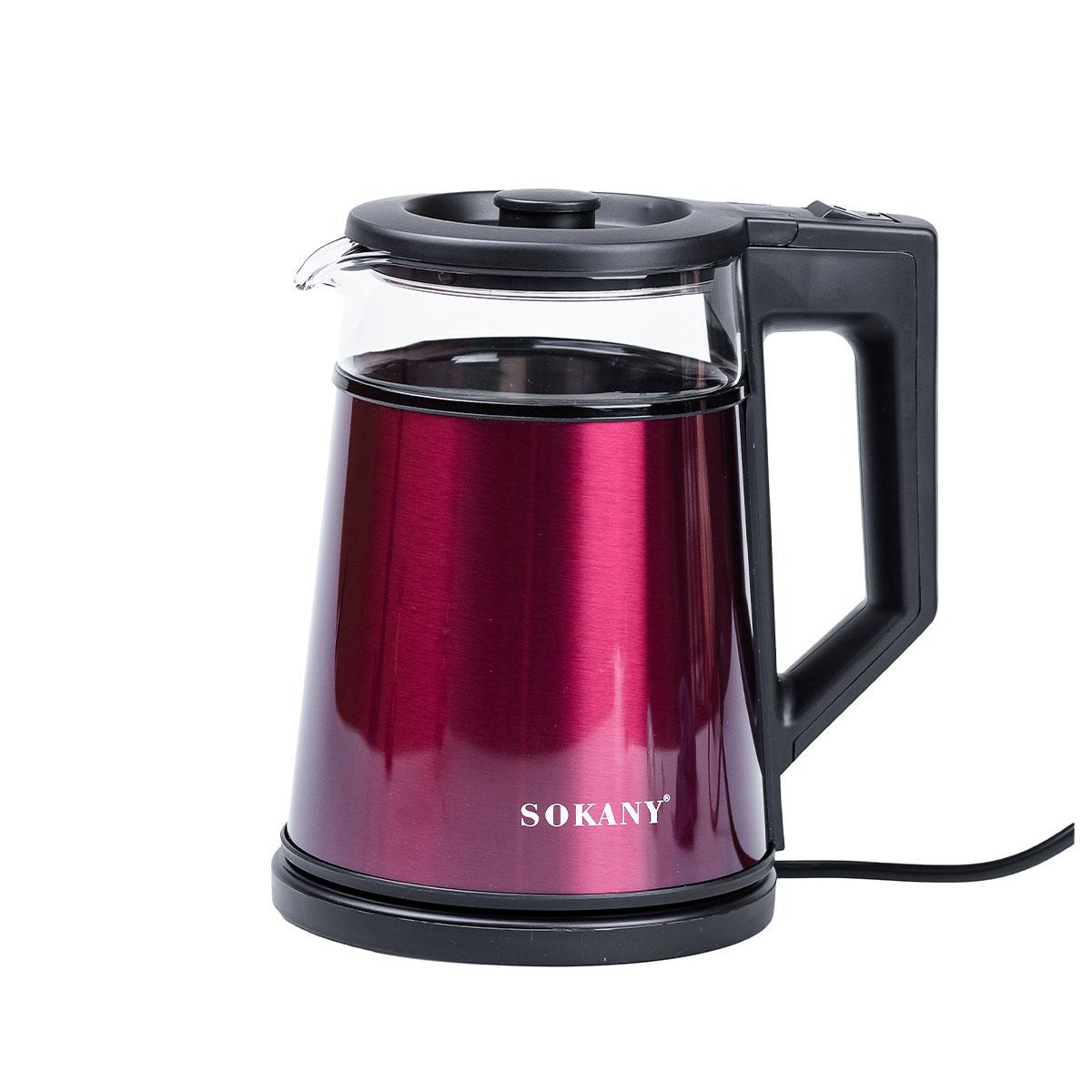 электрический чайник 1.7 л красный с дисковым нагревателем, вид спереди