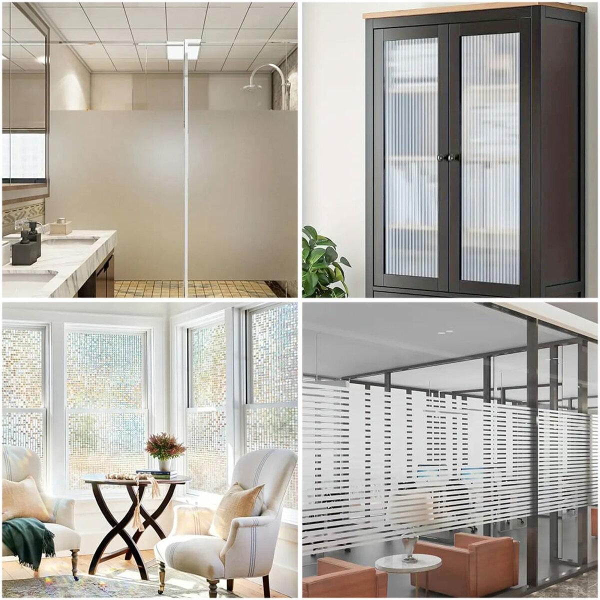 ПВХ оконная плёнка 600x3000 мм в интерьере — статическая оконная плёнка для приватности и декора