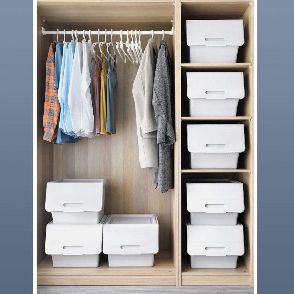 Пластиковые коробки в шкафу — короб для хранения с передней крышкой, удобная организация