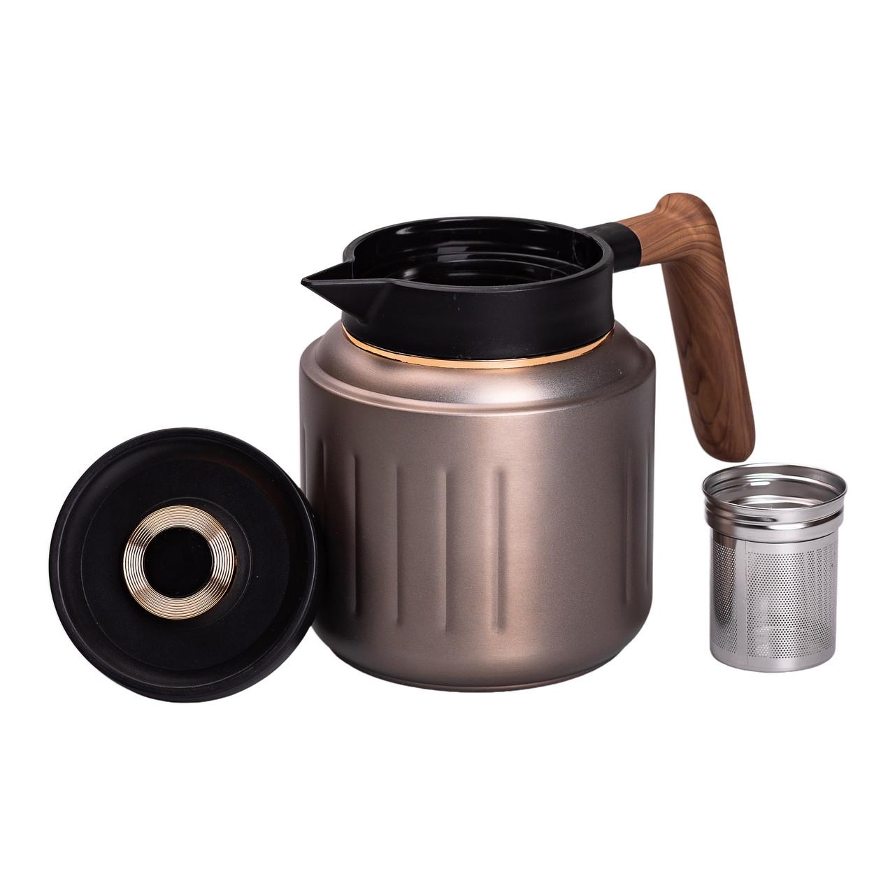 чайник с заварником 1 л серый — изображение с металлическим съемным фильтром