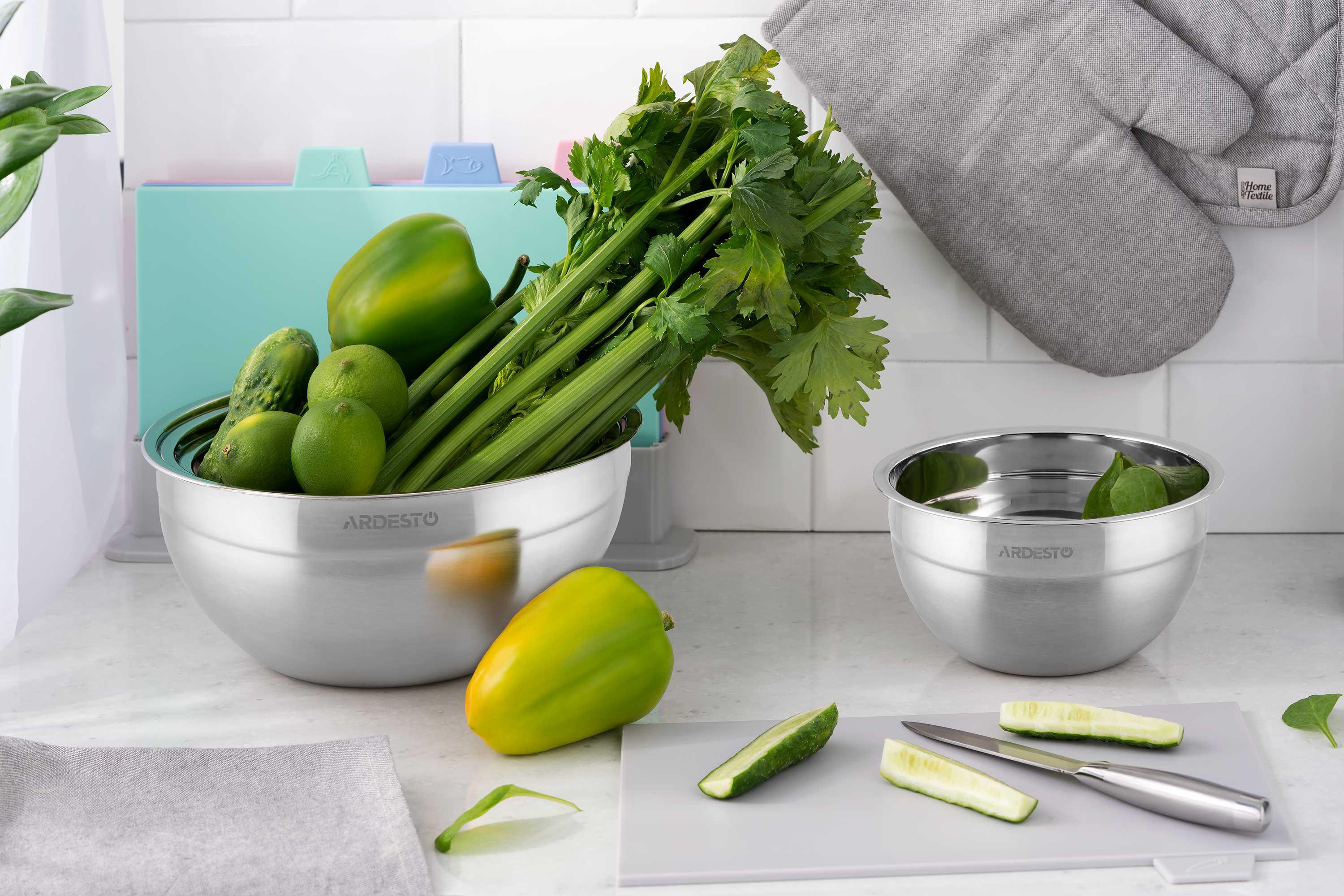 кухонная лоханка для салатов и теста ARDESTO, нержавеющая сталь, диаметр 18 см