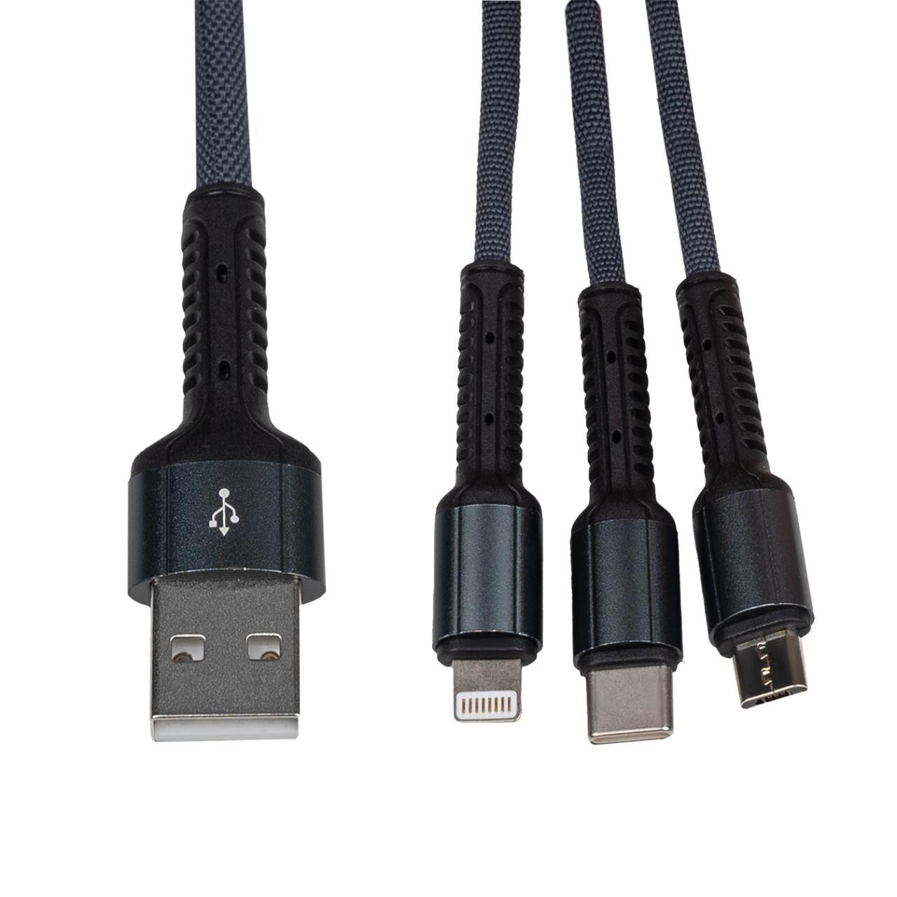Кабель 3 в 1 LogicPower з роз’ємами USB 3.0, Type-C, Lightning і Micro-USB у міцному нейлоновому обплетенні