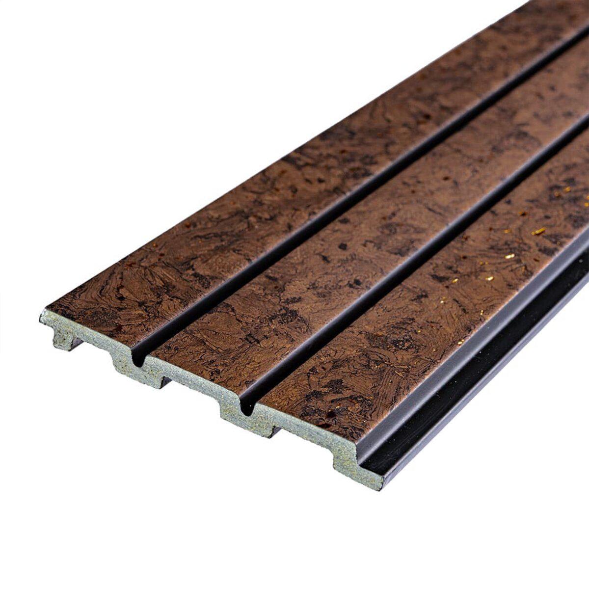 Крупный план рейки PS 120х2900х12 мм, профиль и декоративный рисунок с золотыми вкраплениями